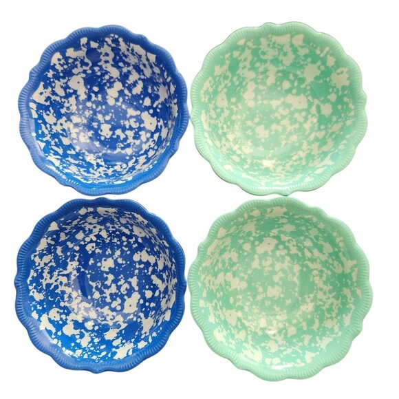 Pioneer Woman 4 Lunch/Salad Plates 4 Bowls Splatter Print Blue and Teal - Picture 2 of 6